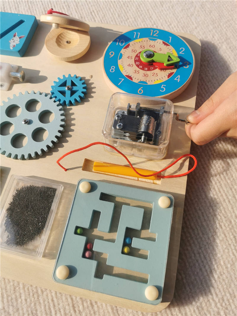 Wooden Mo<i></i>ntessori Sensory Busy Board Toys with Bell Lock Steering Wheel - JM093 Brand Early Learning